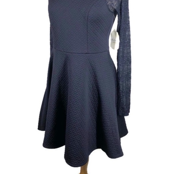 NWT Altar’d State (LG) Navy Blue Knit A-Line Fit & Flare Dress w/ Lace Sleeves - Picture 13 of 13